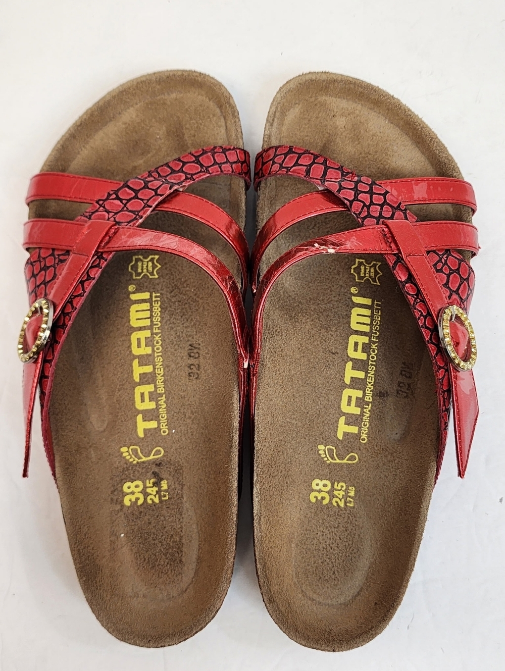 Birkenstock Tatami Red Metallic Snake Print Comfort Sandals Size EU 38 US 7 - Picture 2 of 8